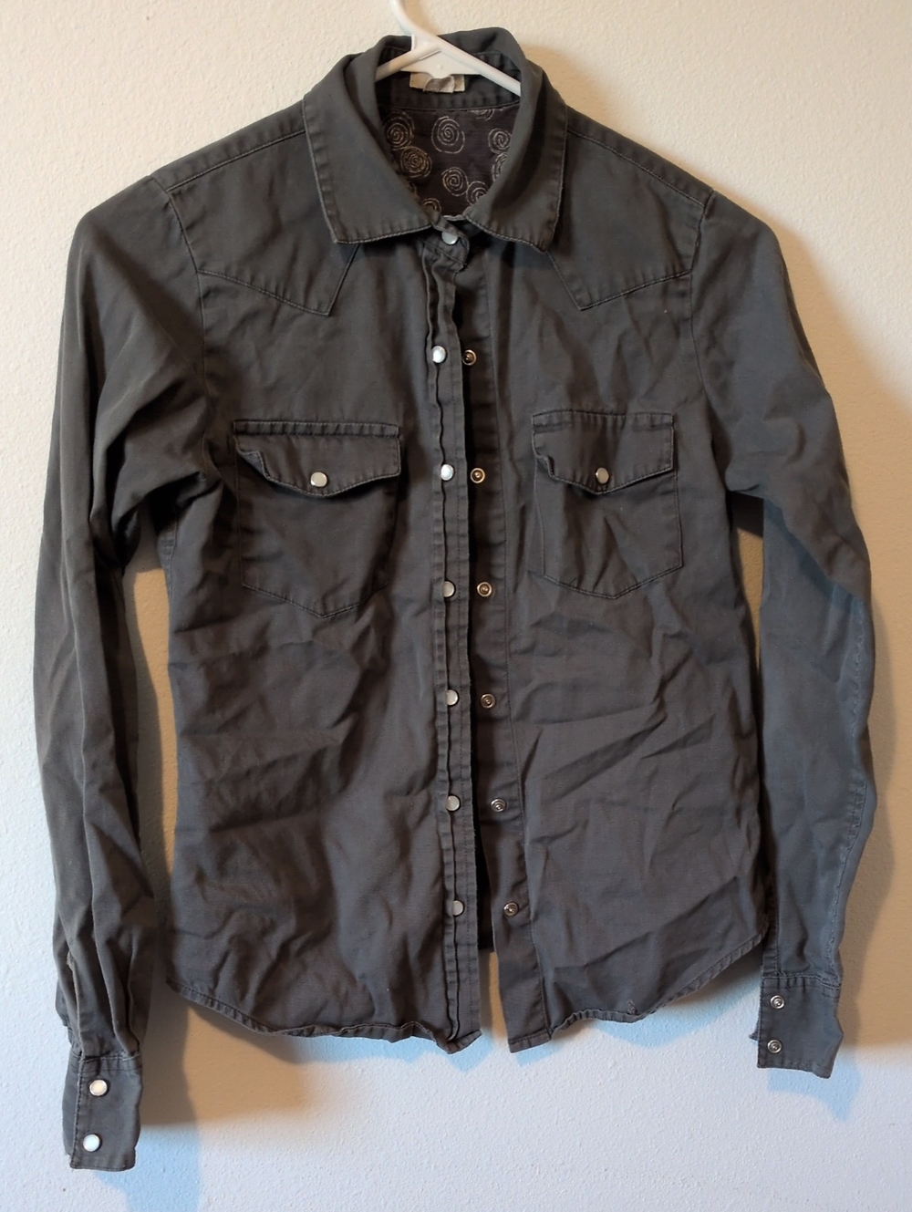 Kids Western Pearl Snap Shirt in Charcoal Gray